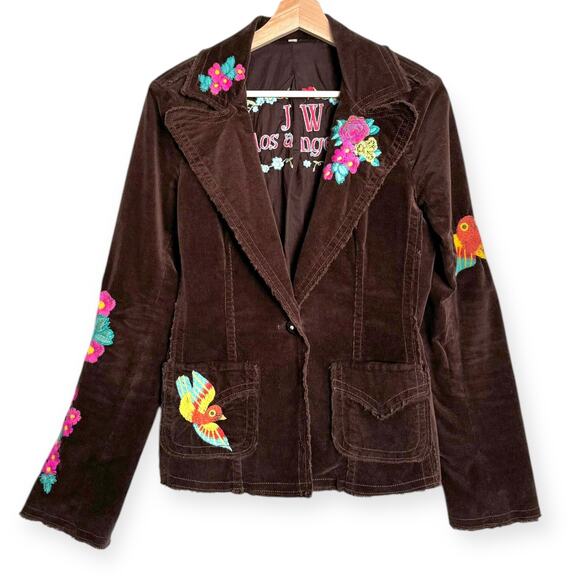 Vintage Johnny Was Floral And Bird Embroidered Brown Corduroy Jacket Women's S - Picture 2 of 15